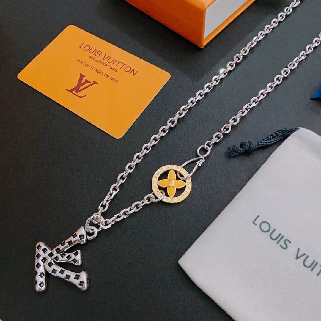 Louis Vuitton Silver 'LV' Charm Necklace